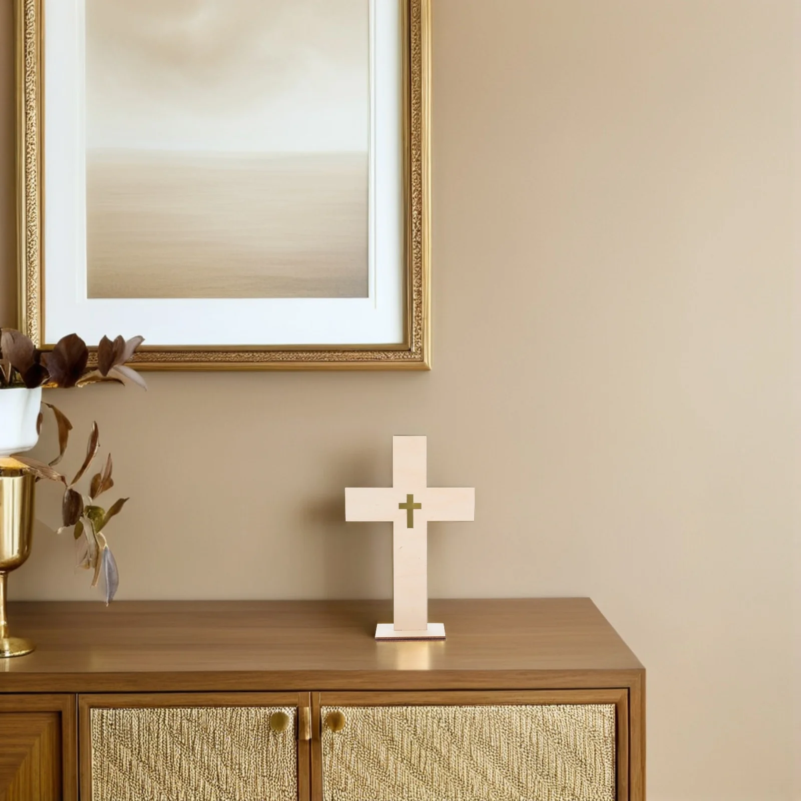 

10Pcs Wooden Cross Figurines Natural Wood Cross Decor for Bedroom Study Office Desktop Decorative Craft Ornament