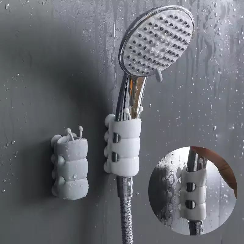 

Silicone Showerhead with Suction Cup Brackets Set Removable Base Free Movable Bracket Accessory for Bathroom Shower Hole