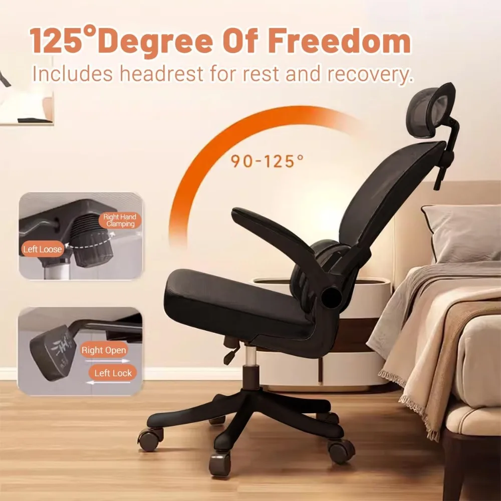 Ergonomic Comfort Home Desk Chair Adjustable High Back Mesh Chair Lumbar Support Computer Chair with Flip-Up Arms