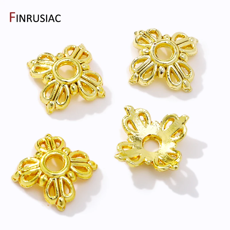 14K/18K Gold Plated Brass Hollow Flower Petal End Beads Caps, Charms Bead Caps For Jewelry Making Accessories Wholesale