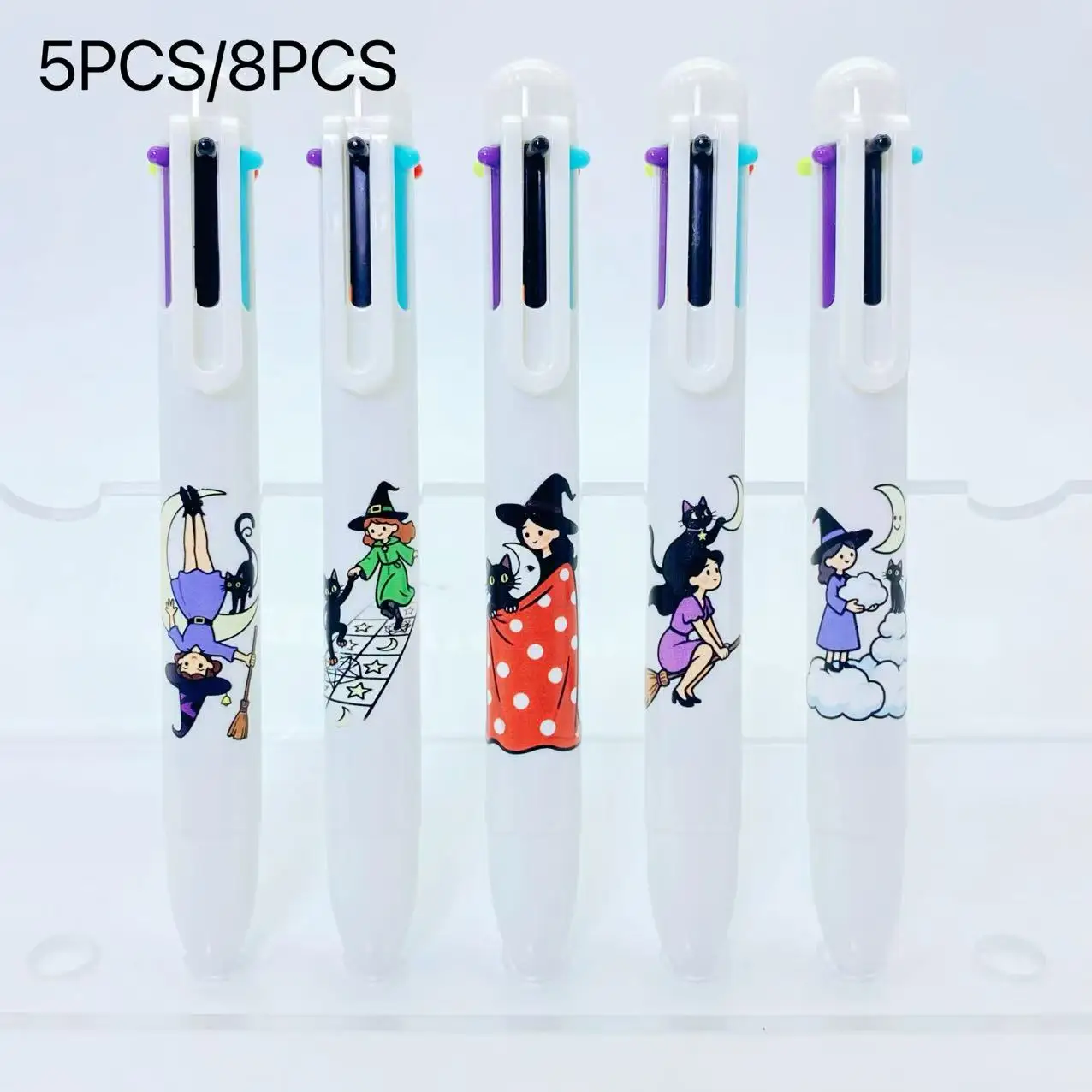 

5 шт./8 шт., белый набор на Хэллоуин, кошка, ведьма, разноцветные шариковые ручки, шариковая ручка «шесть в одном», студенческая ручка для письма, подарочная ручка