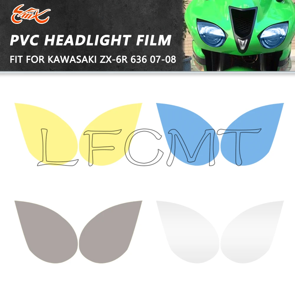 

Защитная пленка для фар мотоцикла, прозрачные дымчатые желто-синие наклейки против царапин, подходят для Kawasaki Ninja ZX-6R ZX6R 2007 2008