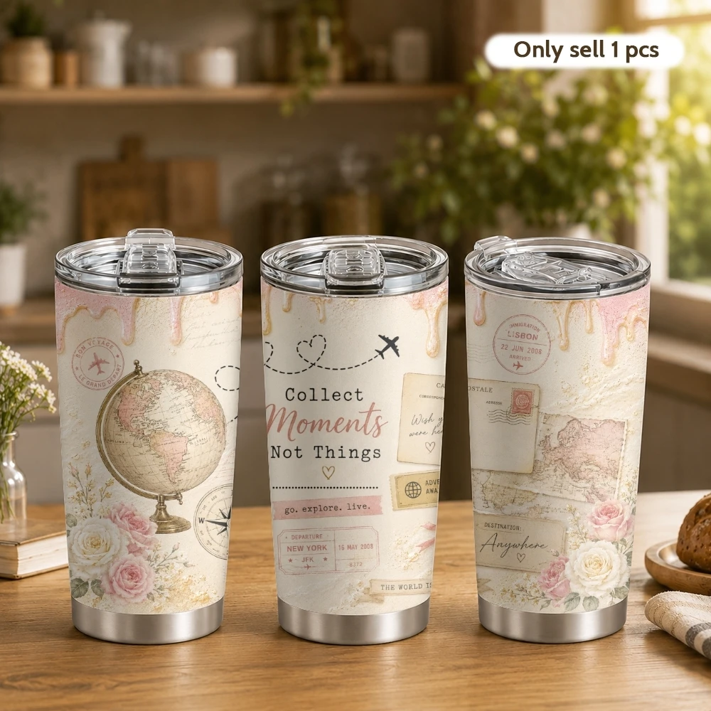 Retro aircraft travel route Vacuum Flasks 20oz Coffee Tumbler with 2 Lids & Straw Stainless Steel Vacuum Insulated Mug