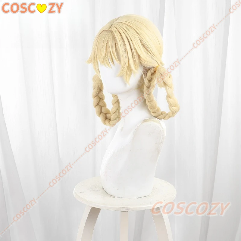 Genshin impacto jahoda cosplay peruca dourada tranças duplas adereços de jogo carnaval festa de halloween para mulheres meninas adereços de dramatização