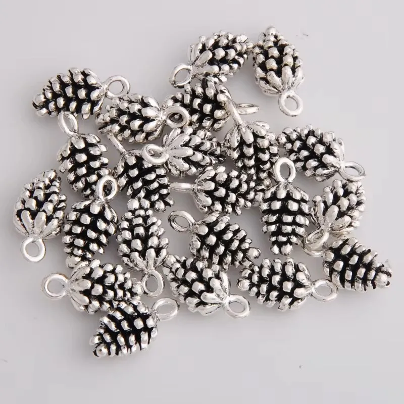 10pcs 8*15Mm Diy Silver Color Pine Cone Charms Gold Color Pinecone Nut Pendant 3D Jewelry Accessories High Quality Plating