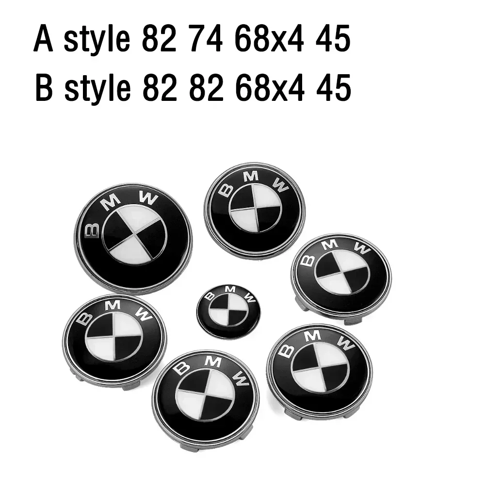 7pcs 45mm 68mm 74mm 82mm Car Logo Front Hood Emblem rear boot badge for BMW E28 E32 E43 E52 E53 E63 E64 E93 E94 E87 F10 F20 F30