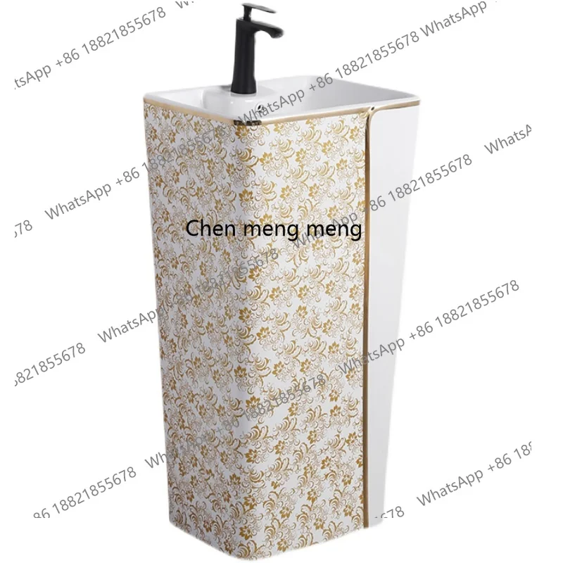 

Light luxury ceramic one-piece column basin Color wash basin Platform column face wash balcony wash basin