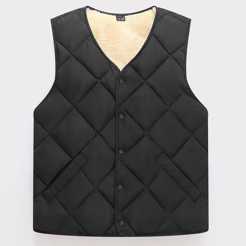 Autumn Winter Men Warm Vest Down Cotton Plush Thicken Casual Sleeveless V-neck Jacket Middle Aged Elderly Men's Vest Gilet L-4XL