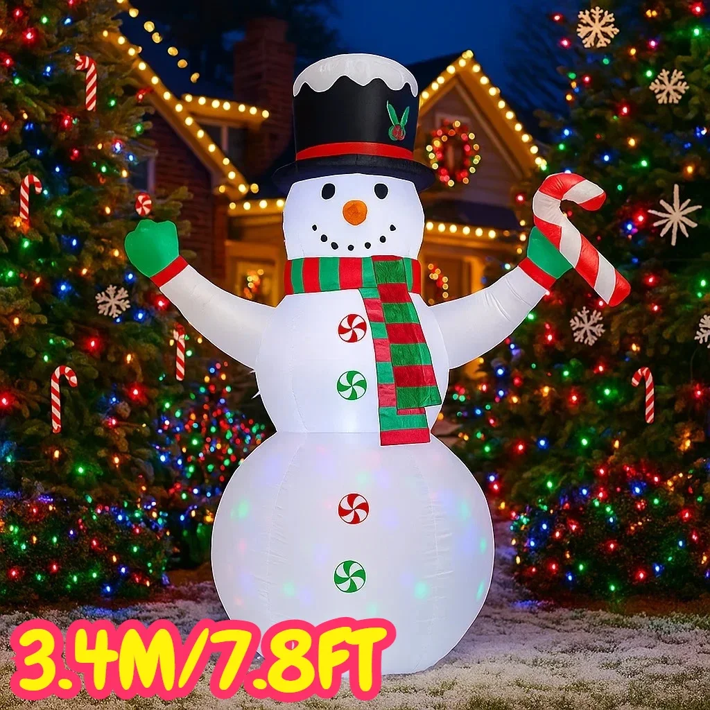 7.8FT Christmas Decorations Inflatable Snowman Candy Cane Toys Home Yard Ornaments with LED Decor Christmas Lighte Decor Toy