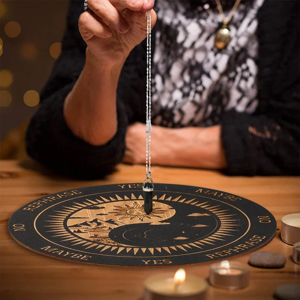 Sun and Moon Pendulum Board Wooden Yin Yang Witchcraft Divination Dowsing Metaphysical Message Board Beginner Altar Supplies