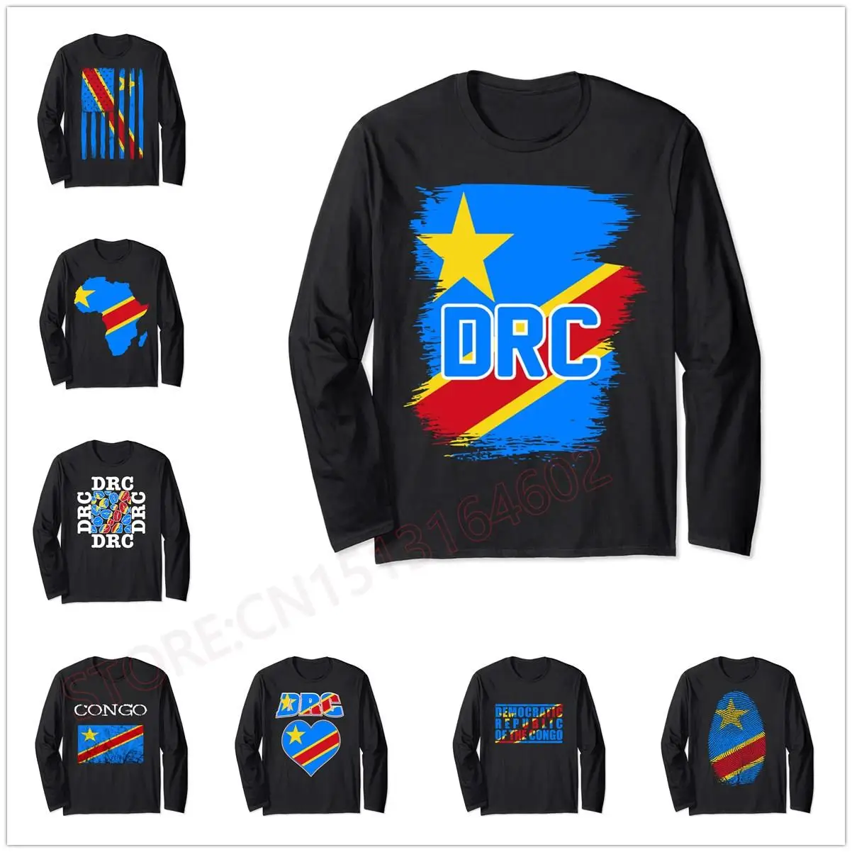 

Democratic Republic Of Congo Legend DRC RDC Flag Long Sleeve T Shirt Men Women Unisex T-Shirt LS Tops 100% Cotton Tees