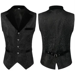 Men Gothic Vest Vintage Waistcoat Jacquard Black Steampunk Medieval Halloween Retro Casual Costume Party Victorian Gilet