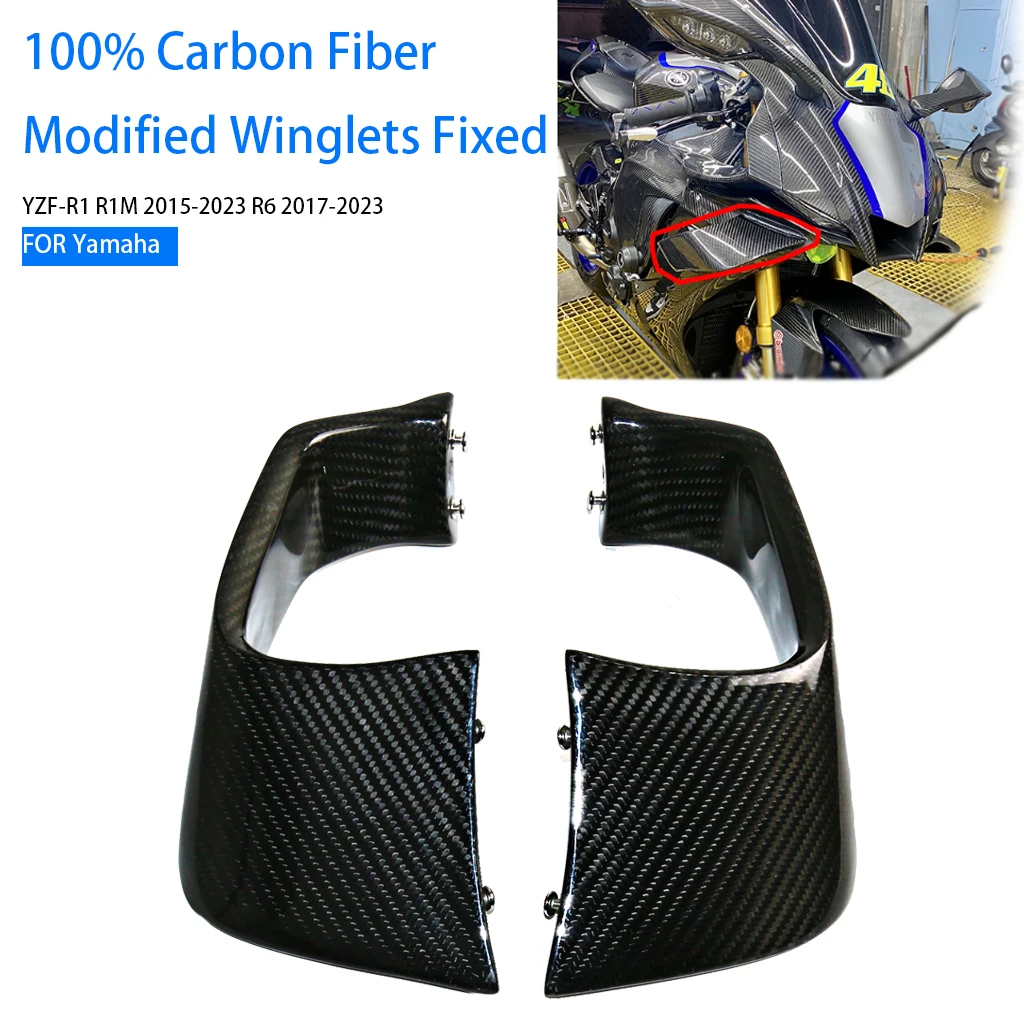 

For Yamaha YZF-R1 R1M 2015-2023 R6 2017+ Motorcycle Accessories Aerodynamics 100% Carbon Fiber Modified Winglets Fixed Protector