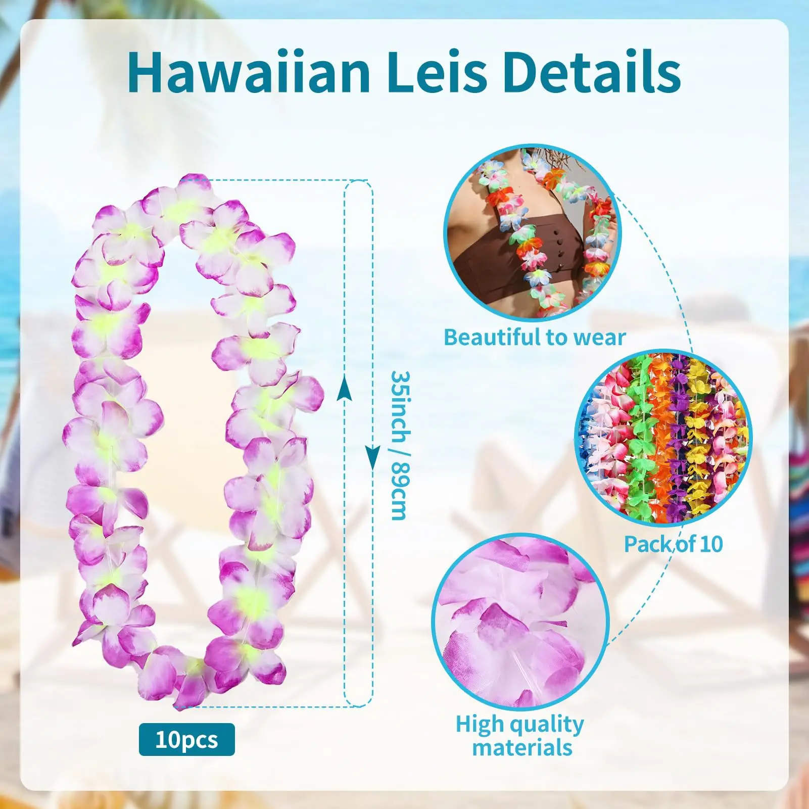 6/12/24/50 Stück Hawaiianische Blumenkette Künstliche Blumengirlande Tropische Party Sommer Strand Hochzeit Geburtstag Pool-Party Dekoration – Detail 6