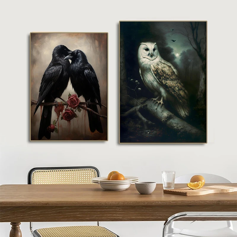 วินเทจแมวค้างคาวกานกฮูกเม่นมืดสถาบันการศึกษาโปสเตอร์พิมพ์ผ้าใบศิลปะบนผนังห้องรับแขกห้องนอนของขวัญการตกแต่งบ้าน