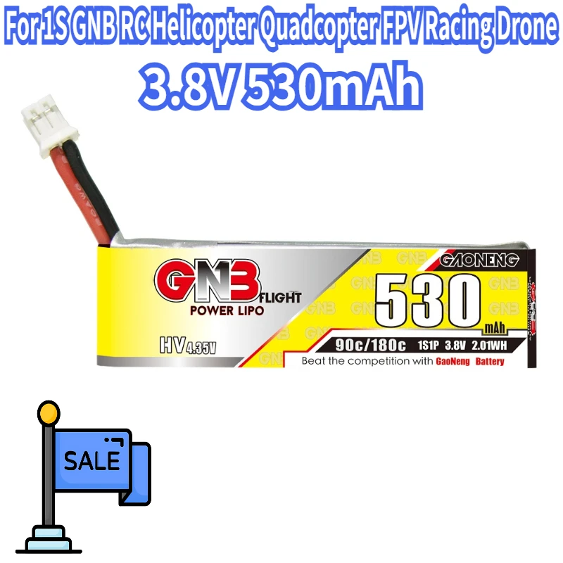 

For 1S GNB 3.8V 530mAh 90C/180C Lipo Battery for RC Helicopter Quadcopter FPV Racing Drone with PH2.0/A30 Plug Spare Parts