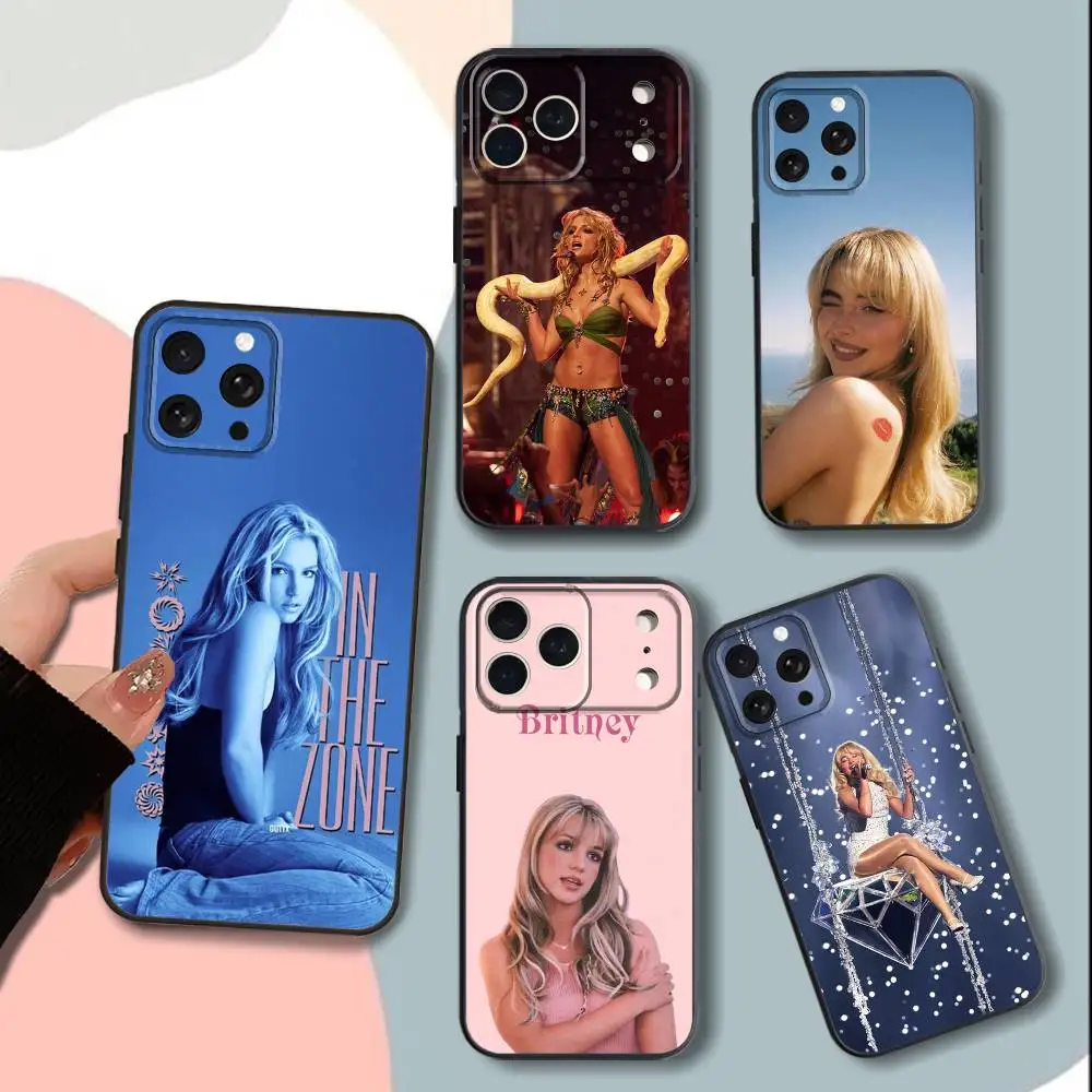 

B-Britney Singer S-Spears Phone Case For iPhone 15,13,16,12,11,17,14,Plus,Pro,Max,XS,XR,X,SE,Mini,Soft Silicone Black Cover