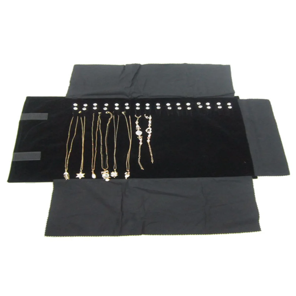 Jewelry Roll Bag Black Earrings Necklace Ring Organizer Travel Storage Pouch Jewelry Packaging Display Tool