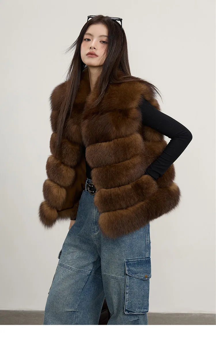 Modische Herbst-Frauen-Fellmäntel aus Kunstfell, Outdoor-Damen-Jacken ohne Ärmel, flauschig, dick, warm, Winter-Oberbekleidung, Damen-Streetwear – Detail 2
