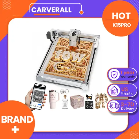 Carverall K15PRO 10W Laser Engraver Machine Laser Cutter and Engraver Diode Laser Engraving Machine for Wood Acrylic Leather Metal High Precision A4 Working Area DIY Crafts Personalized Gifts