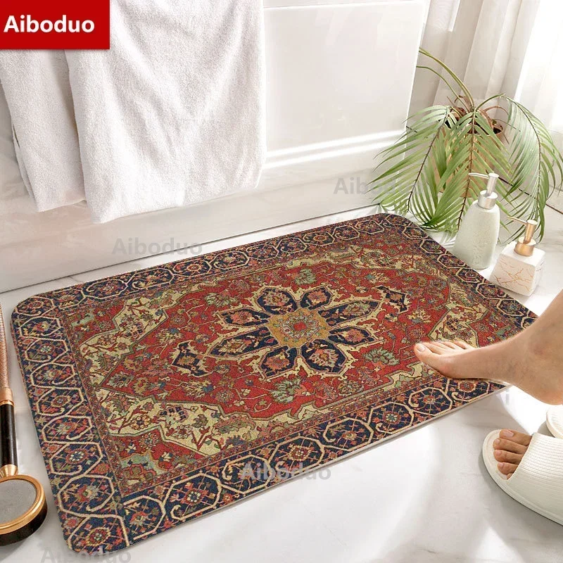 

40*60/50*80cm Red Print Pattern Persian Anti-Slip Floor Carpet Kitchen Hallway Entrance Doormat Home Game Decor Bathroom Mat Rug