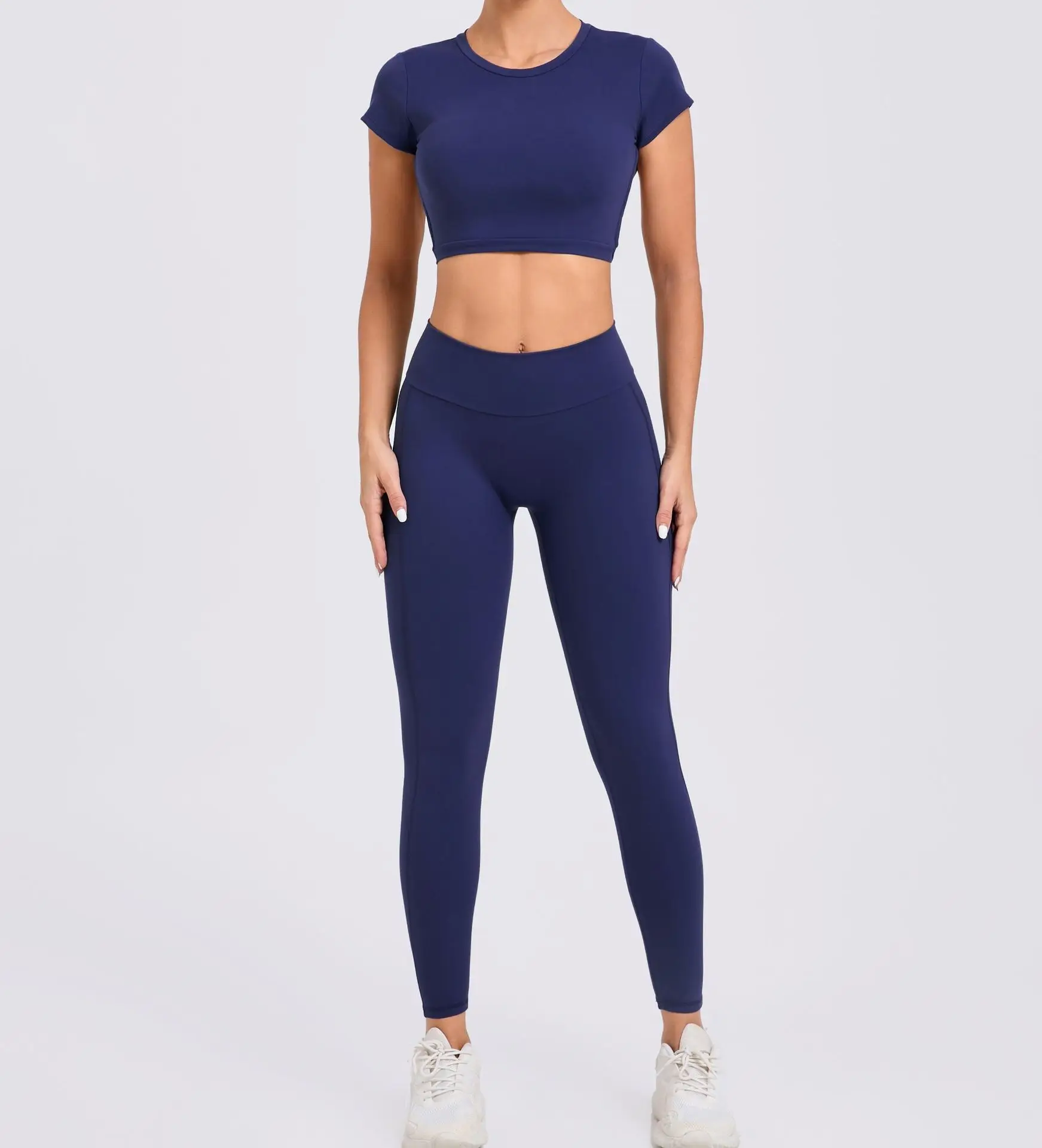 2PCS Yoga Set Fitness Crop Top Short Sleeve Women Tracksuit Sportswear Workout Clothes Athletic Wear Gym Legging Sports Suits