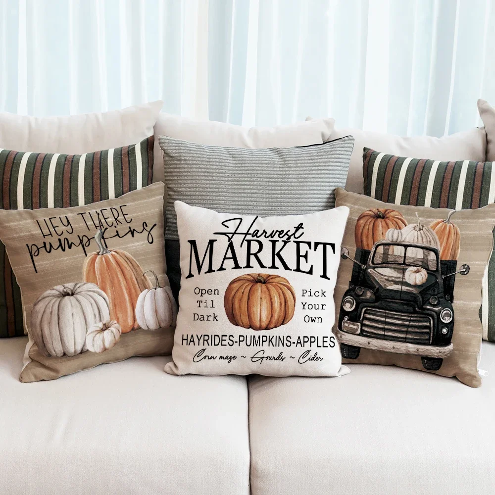 Fall Pumpkin Pickup Pillowcase Pumpkin Truck Design Sofa Cushion Brown Pumpkin Harvest Fall Thanksgiving Party Decor