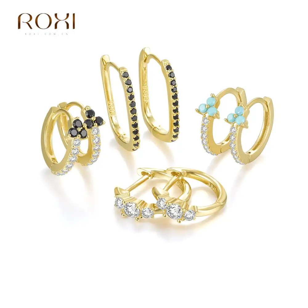 ROXI Hot Sale Crystal Gold Hoop Earrings for Women 925 Sterling Silver Earring  Jewelry Y2k Europe and America Pendientes Hombre