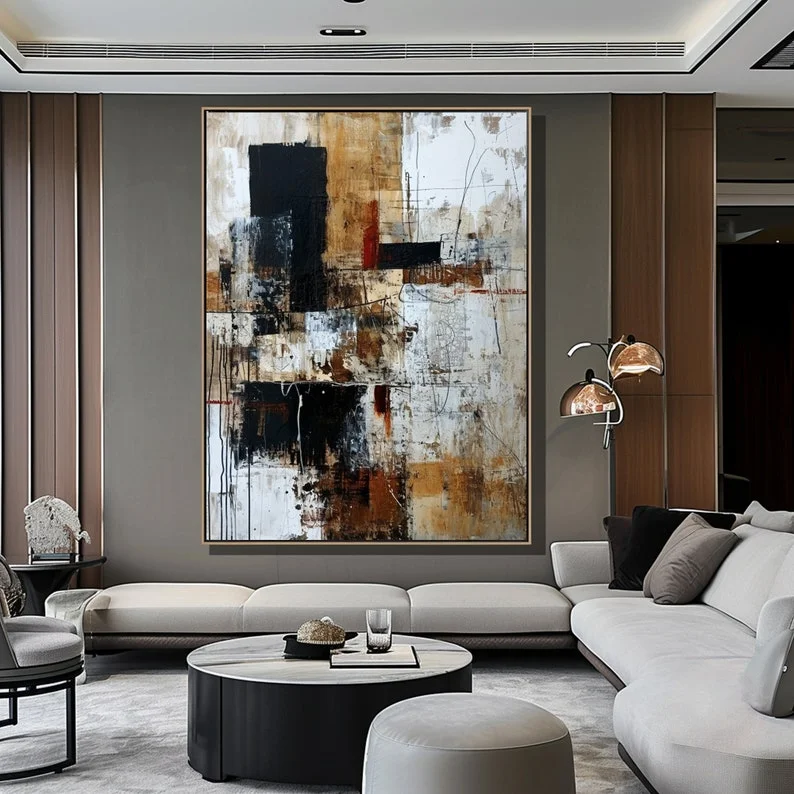 

Large Wabi Sabi Abstract Textured Canvas Oil Painting Frameless Light Brown Minimalist Oil Artworks for Living Room Decor Gifts