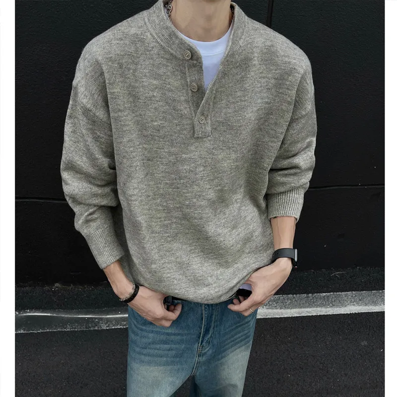 

American Sle Haome Henry Collar Knitwear Men's Autumn Winter Lazy Korean System High-End Feeling CleanFit Knitted Sweate...