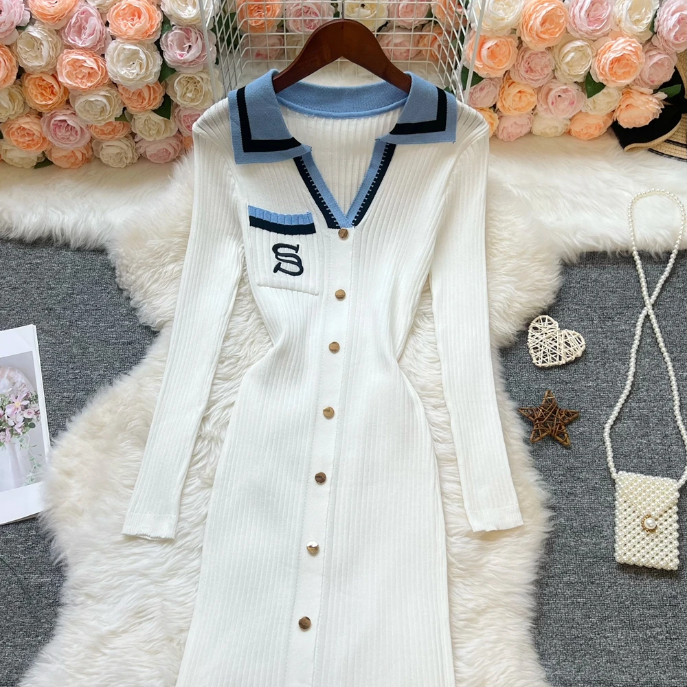 YuooMuoo Chic Fashion Sexy Wrap Hips Knitted Maxi Dress Women Brand Fashion Embroidery Long Sleeve Sweater Dress Autumn Vestido