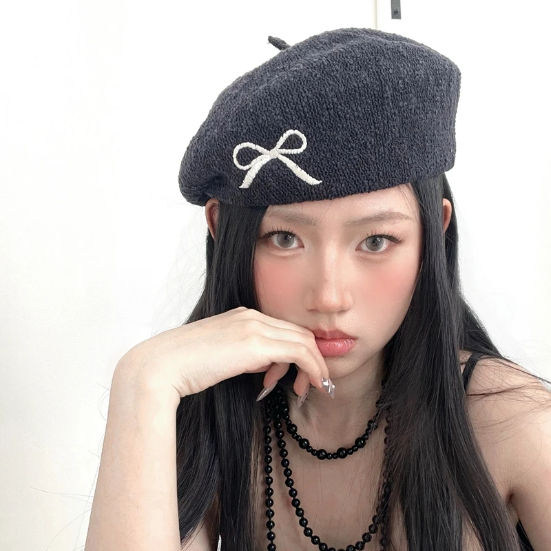 Niche Design Bow Embroidery Berets for Women Spring and Summer Versatile Fashion Breathable Show Face Small Sweet Painter Hats image 3