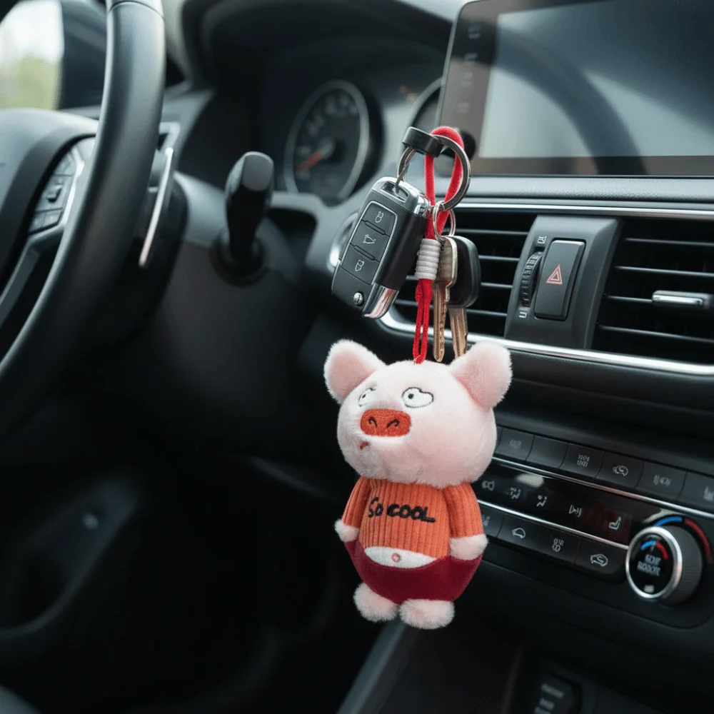 Same Style Pink Color Pig Keychain Soft Nylon Rope Keychain Funny Expressions Creative Gifts Keychain Backpack Decoration
