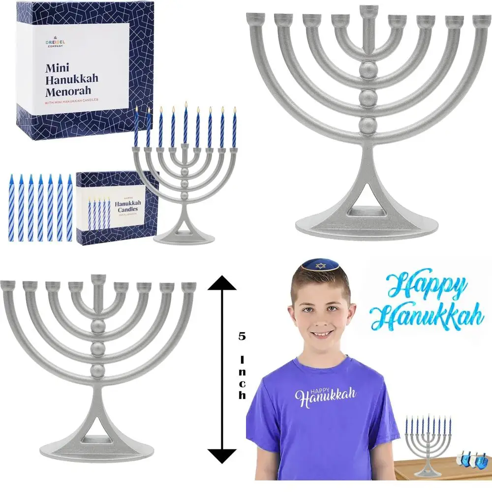 

Classic Hanukkah Mini Menorah Set with Birthday Candles for 8-Day Celebration, 6-Pack