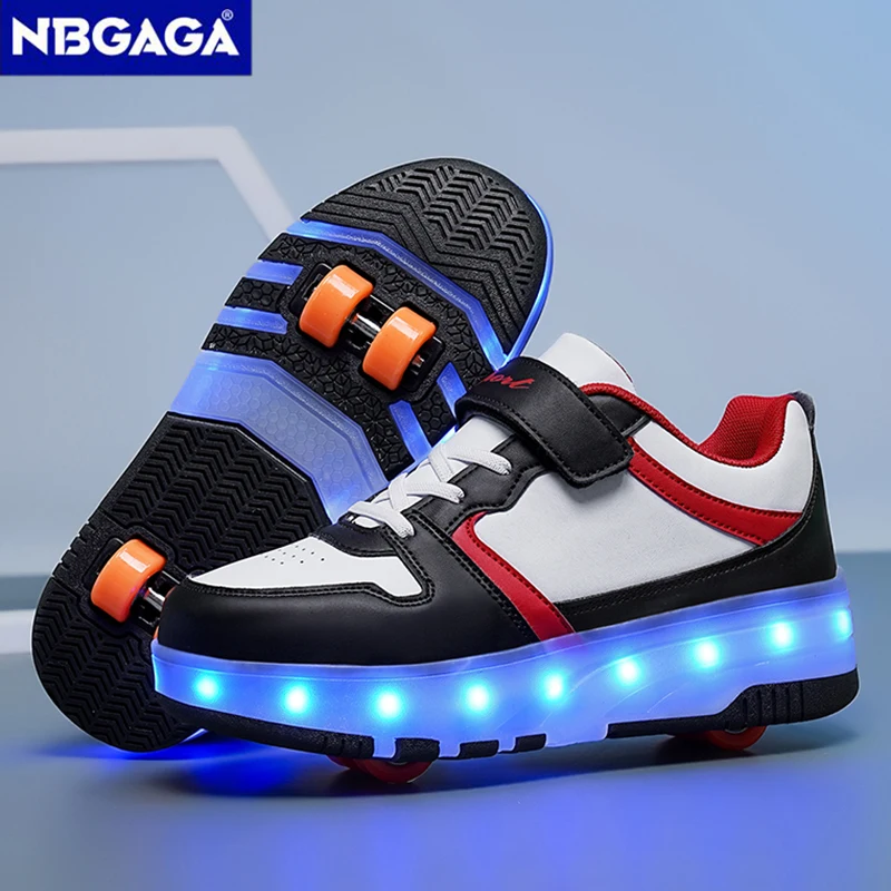 Kid Led Sneakers USB Charging Luminous Shoes Outdoor Sport Roller Skates Children Four Wheels Boys Girls Casual Shoes