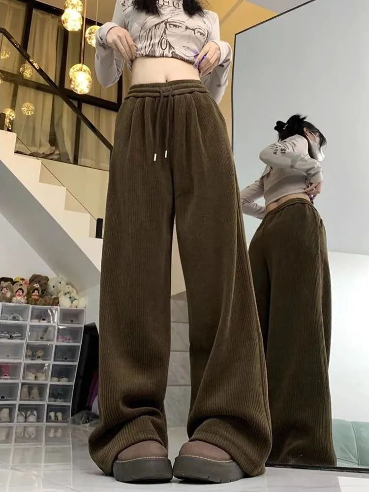 

Повседневные брюки с высокой талией, широкими штанинами и длиной в пол, свободного кроя, универсальные, удобные, из полиэфирного волокна, для весеннего сезона