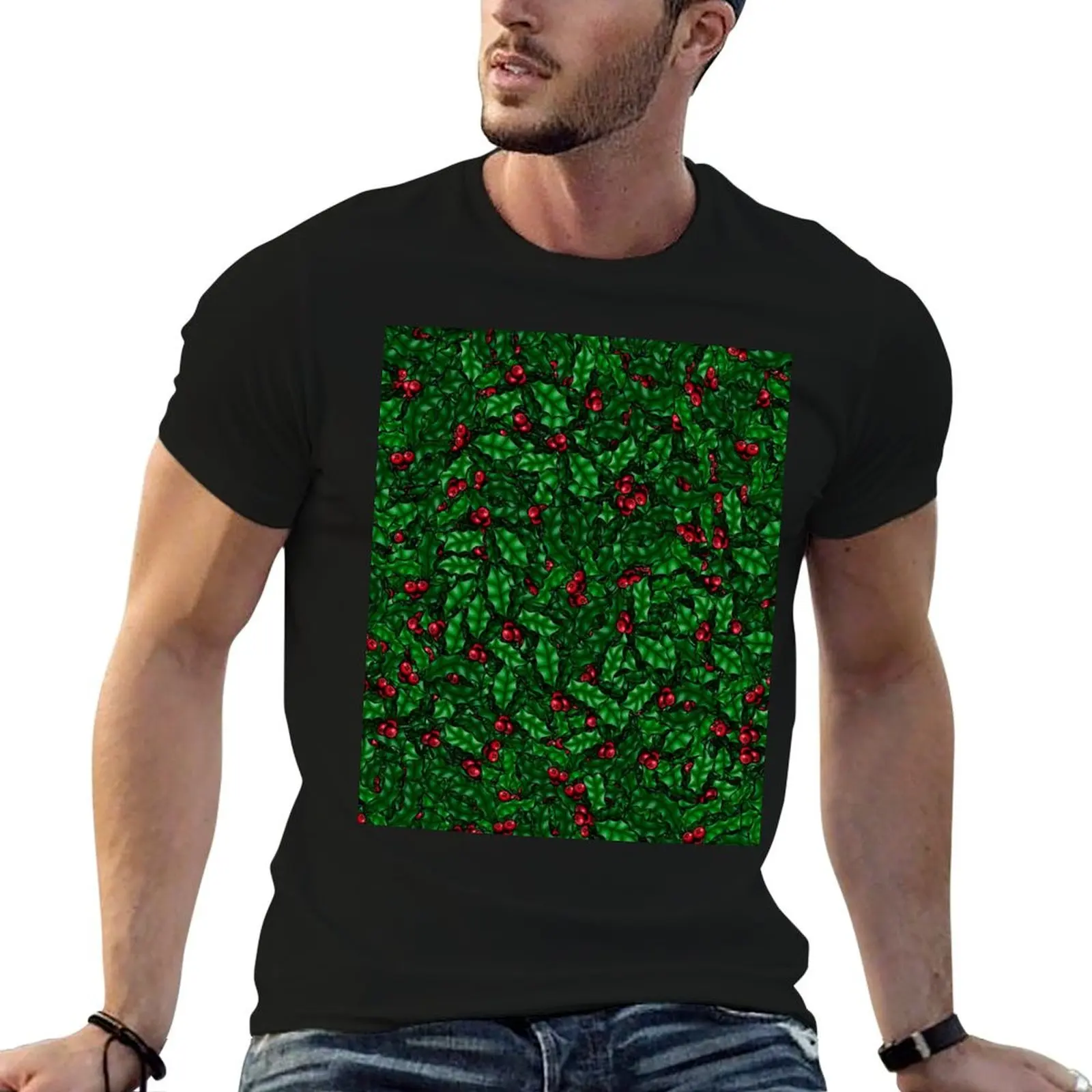 Christmas holly with berries. T-Shirt t shirts for man cotton funny t shirt for man anime t shirts for man T-shirt
