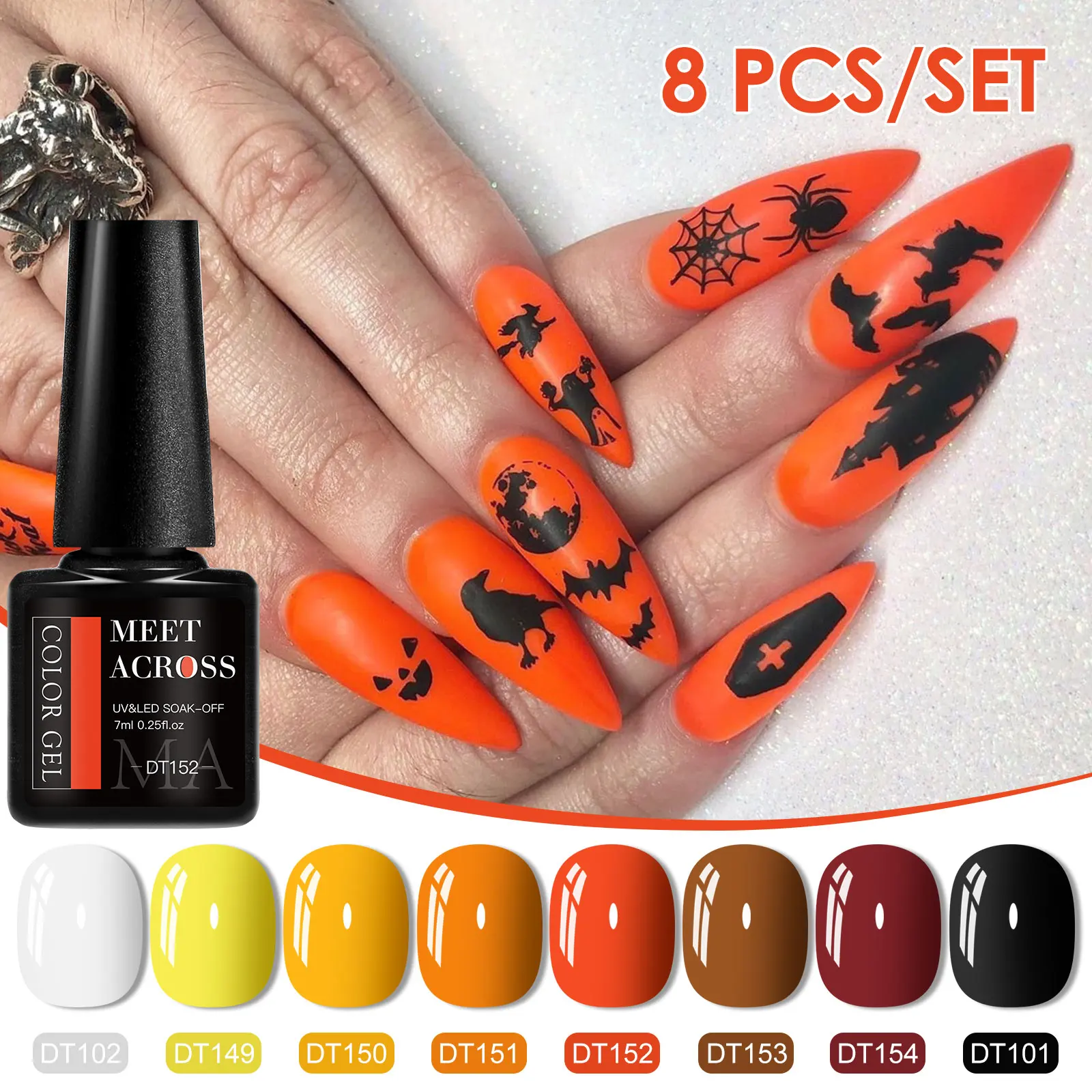 8pcs Gel Nail Polish Set For Halloween Nails Semi Permanent Autumn Soak Off UV Gel Varnish Nail Art Decoration Nail Supplies
