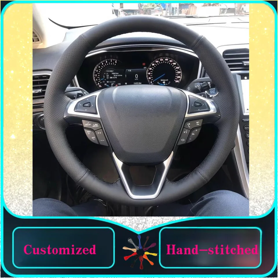 

Customized Microfiber Leather Hand-stitched Steering Wheel Cover For Ford Mondeo Fusion 2013-2019 EDGE 2015-2019 Car Accessories