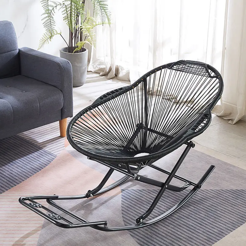 Household Modern Minimalist Rattan Recliner Outdoor Retro Leisure Rocking Chair Balcony Rocking Chair Multifunctional Furniture