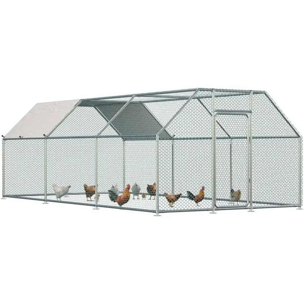 

Metal Chicken Coop Run with Cover, 19.5x10x6.4 ft, Walk-in Pen for Backyard, Suitable for 15-20 Chickens