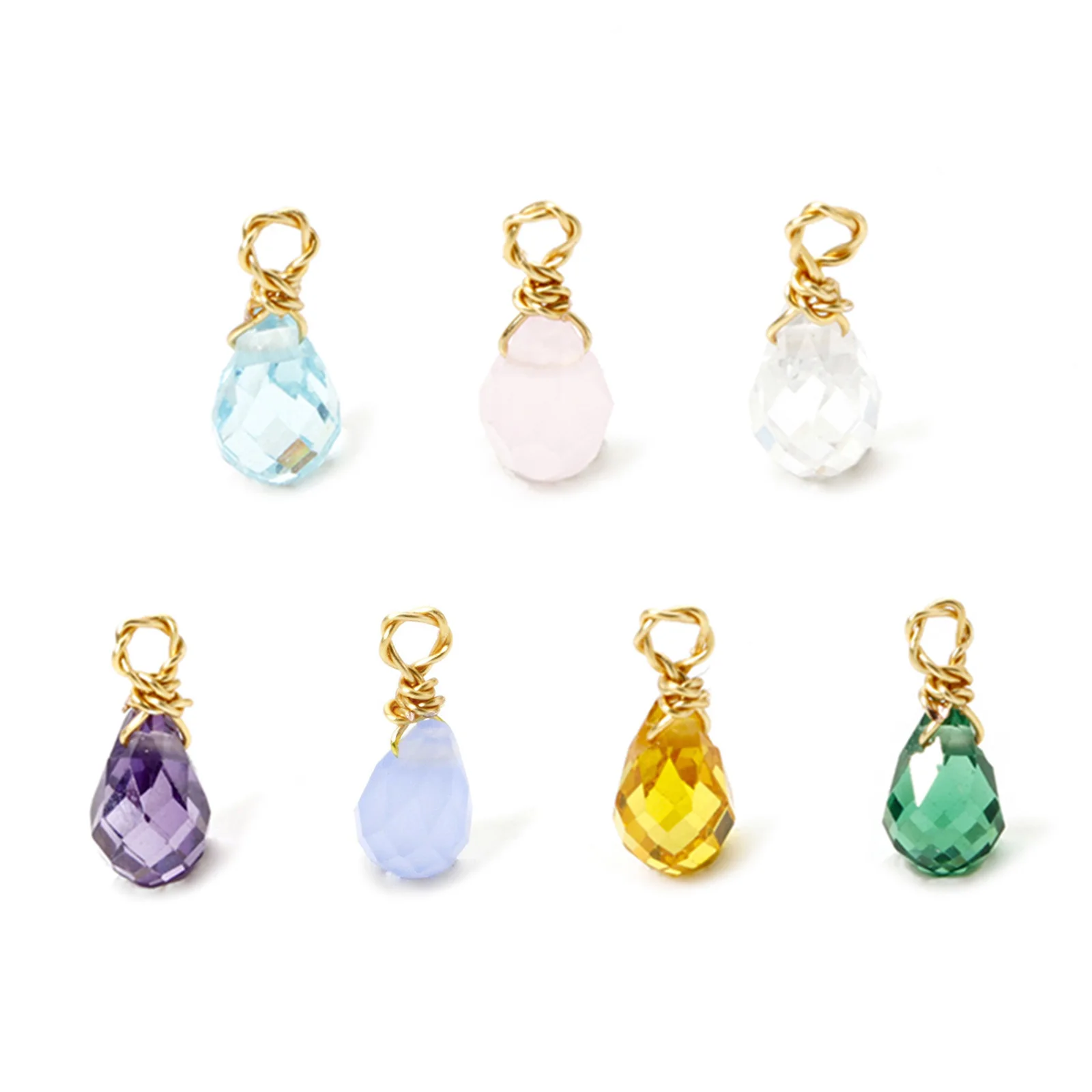 304 Stainless Steel Colorful Birthstone Jewelry Charms Mini Faceted Drop Pendant Necklace DIY Findings 10mm x 4mm, 2 Piece