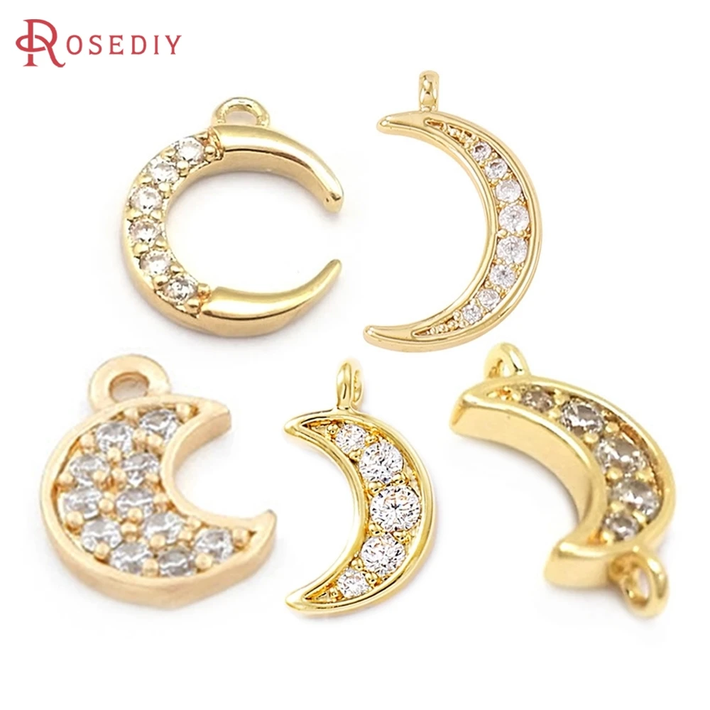 

18K Gold Color Brass Zircon Moon Charms Pendants High Quality Necklace Earrings Diy Jewelry Accessories