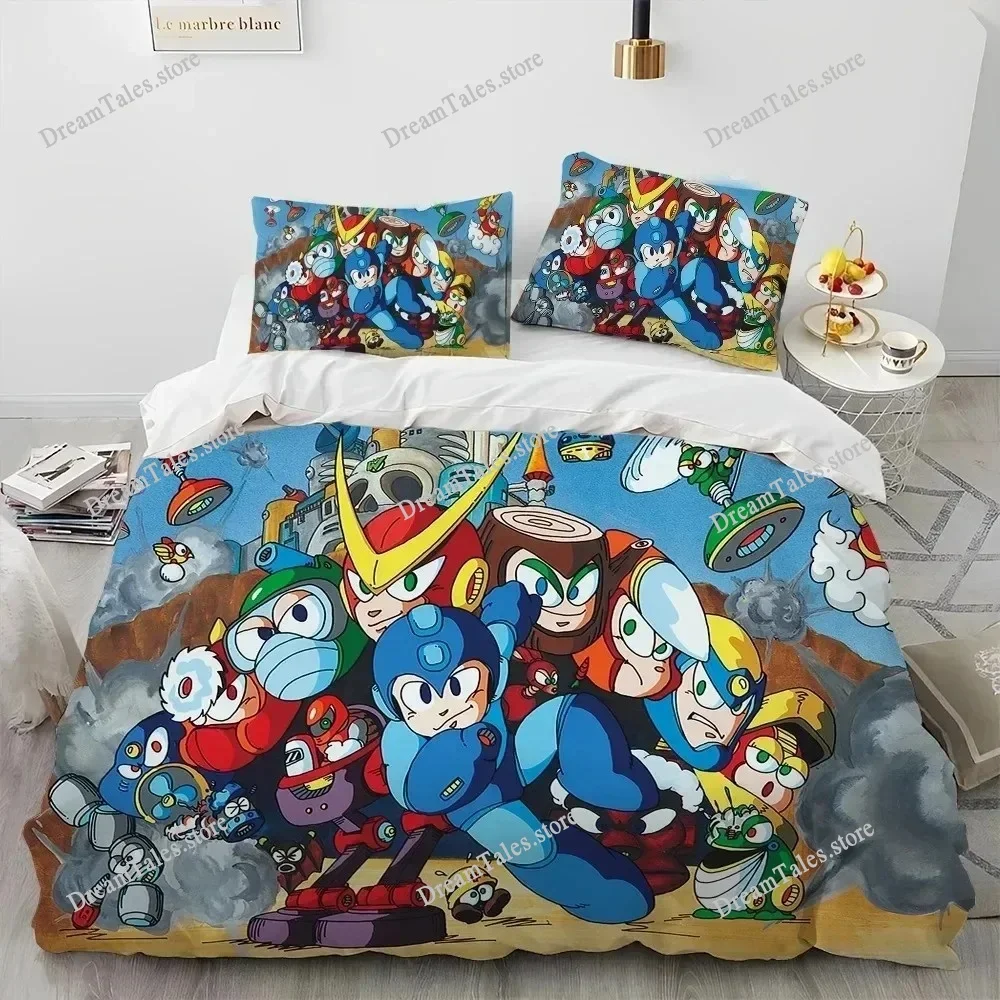 

3D Rockman Megaman Game Cartoon Comforter Bedding Set,Duvet Cover Bed Set Quilt Cover Pillowcase,king Queen Size Bedding Set Kid