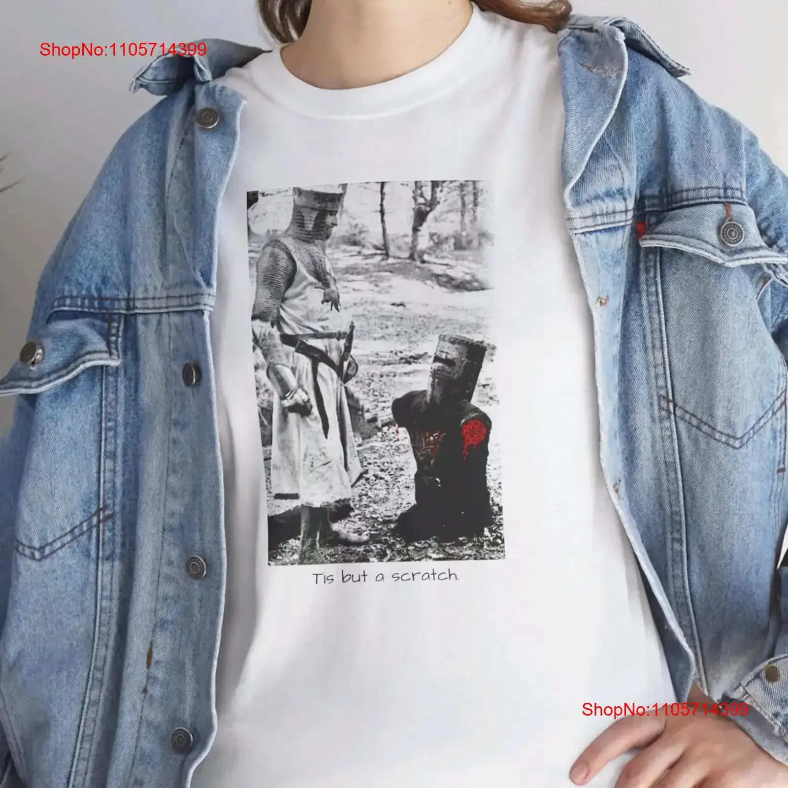 Heavy Cotton T Shirt Monty Python Flying Circus Tis But A Scratch The Black Knight gift idea Man Woman Birthday Funny Party s