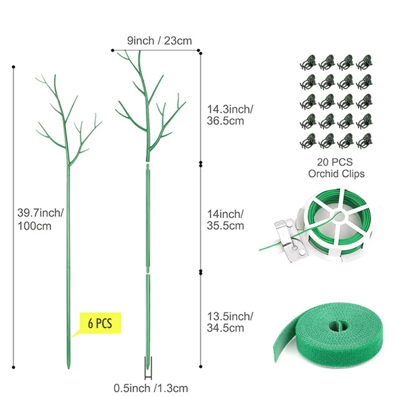 6팩 분리형 나뭇가지 식물 지지대 세트, 식물에 혼합, 난초가 있는 가지 식물 스틱