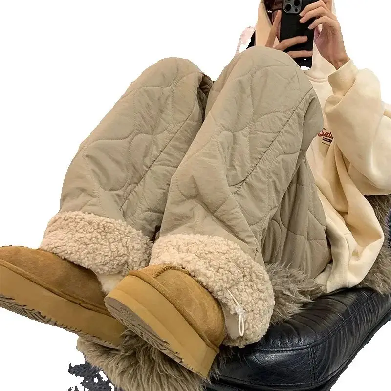 

Autumn Winter Warm Thicken Cotton-Padded Trousers Women 2024 New Fashion Loose Casual Pure Colour Plus Velvet Cold Pants Female