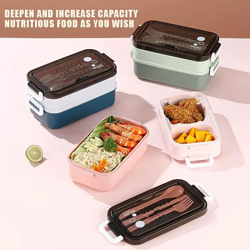 Start Season Double-Layer Microwave Oven Lunch Box, Including Soup Bowl, Knife, Fork and Spoon, School Lunch Box