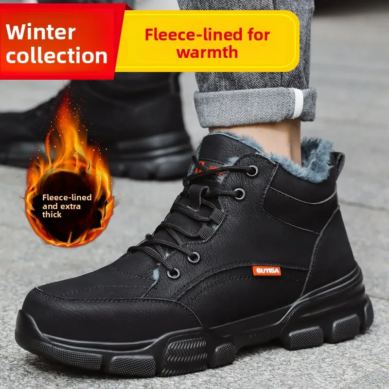 أحذية أمان عالية الجودة مبطنة بالصوف سميكة الدافئة الصلب تو أحذية واقية تدور زر أحذية العمل أحذية عمل البناء