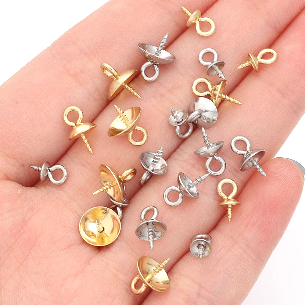 20pcs Stainless Steel Screw Eye Pins Bail Top Drilled Beads Metal End Caps Pendant For DIY Jewelry Making Necklace Accessories view 4